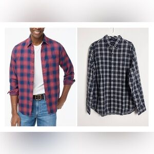 NEW J. Crew Factory Men's 100% Cotton Blue & White Plaid Double Weave Shirt Sz L